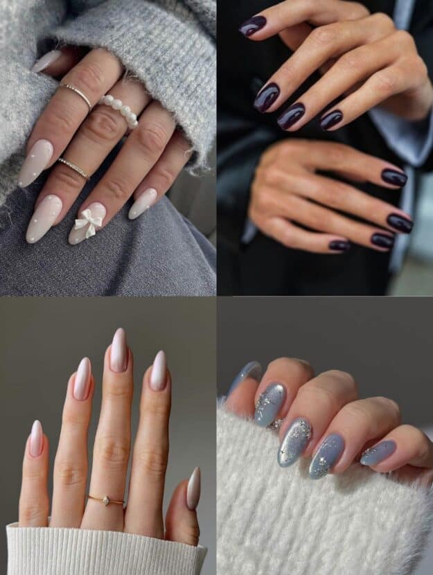 collage of four hands with nail designs for January 2026